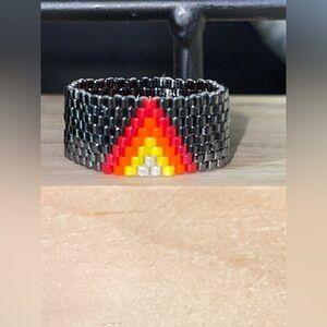 Beaded Black Ring with Rainbow Design